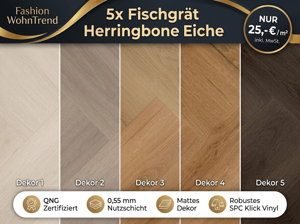 Fischgrät Parkett oder Vinyl? Vergleich + 25 €/m² Angebot